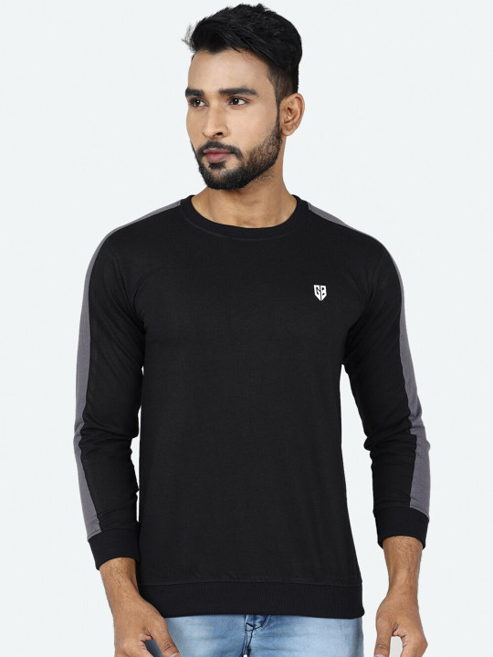 GAME BEGINS Men Round Neck Fleece Pullover Sweatshirt (Black, Pack of 1)