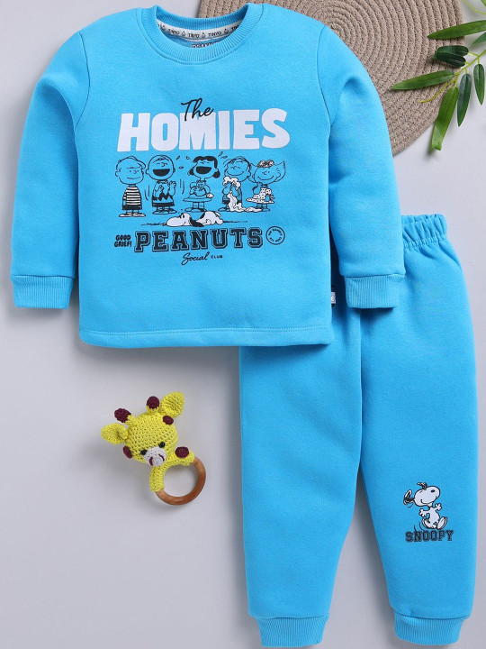 TINYO Boys Peanuts Printed Sweatshirt & Joggers Set (Blue, Pack of 1)