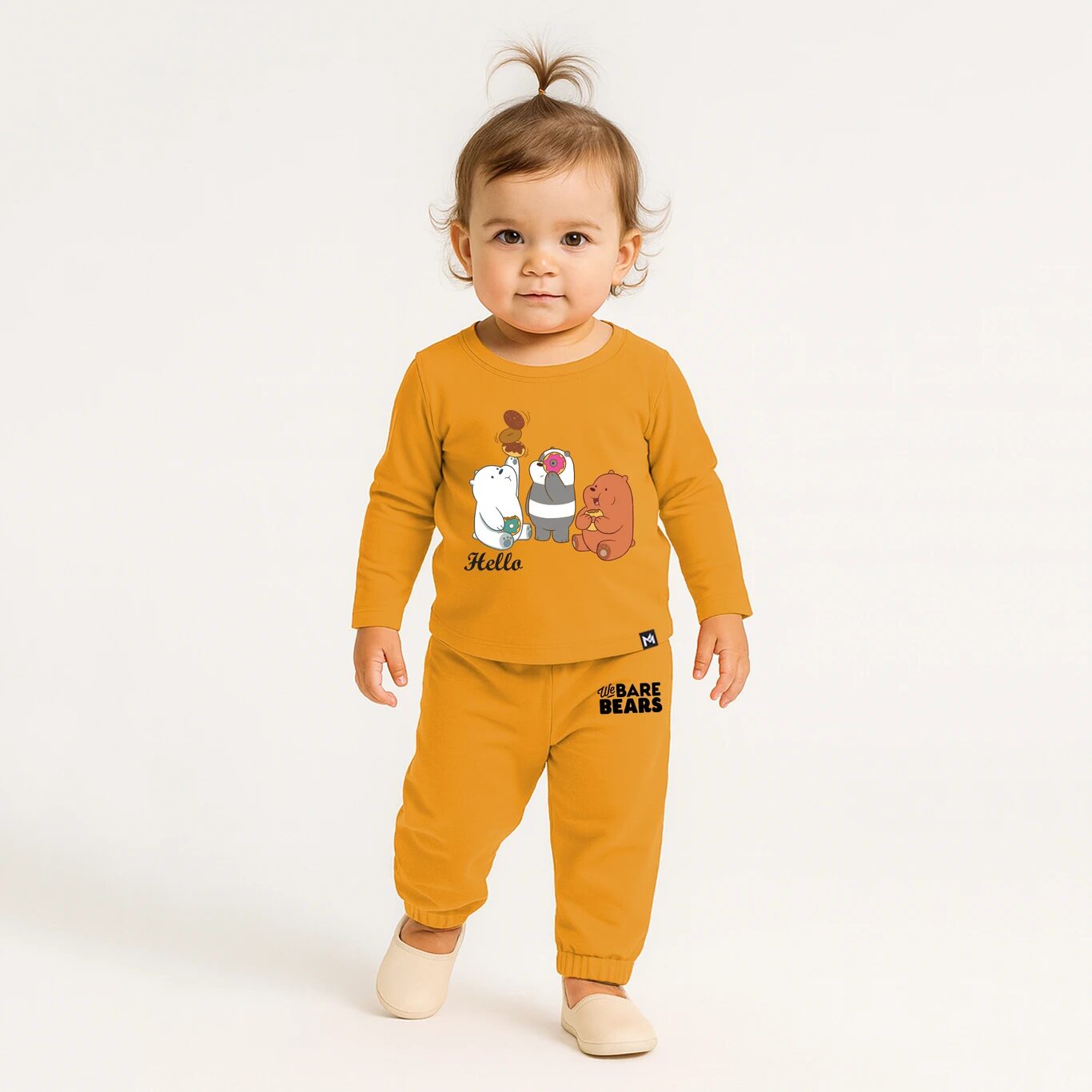 Minute Mirth Baby Girls We Bare Bears Fleece Sweatshirt & Jogger Set (Orange, Pack Of 1)