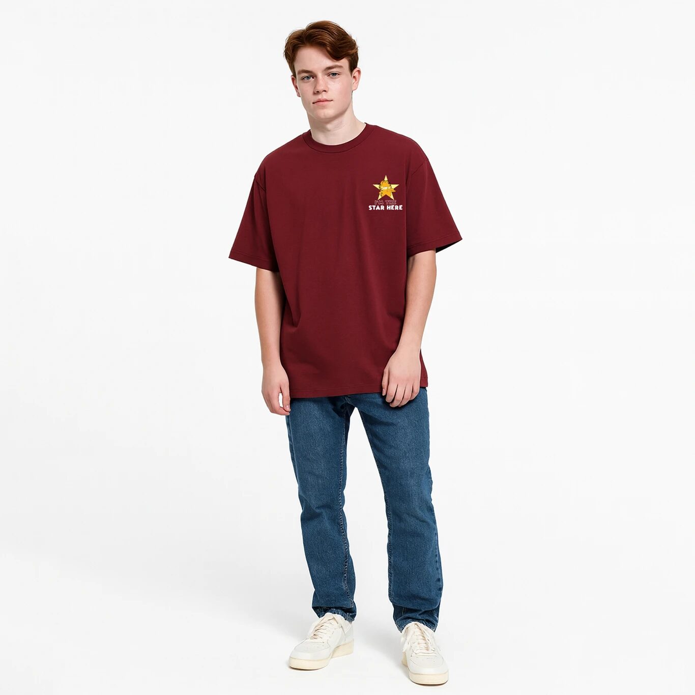 Minute Mirth Men Garfield Graphic Print Cotton Blend T-Shirt (Maroon, Pack Of 1)