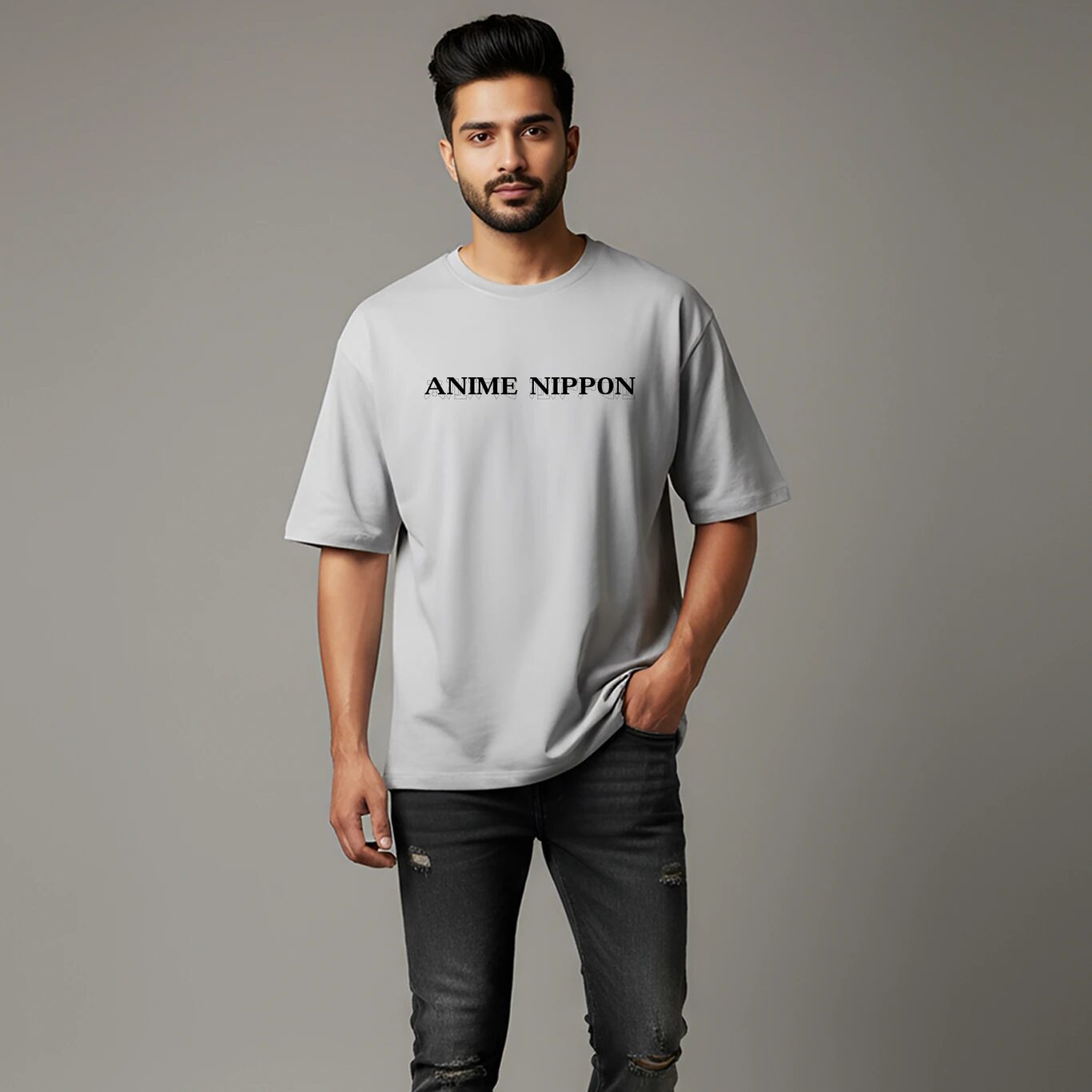 Minute Mirth Men Anime Nippon Graphic Print Cotton T-Shirt (Grey, Pack Of 1)