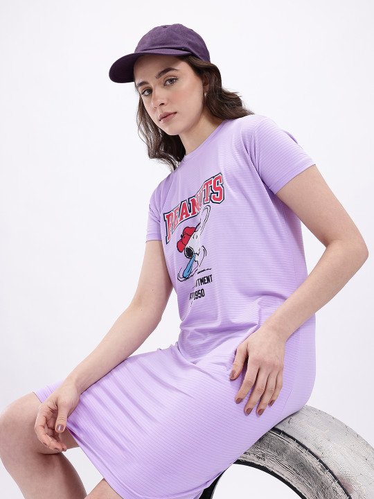 Minute Mirth Peanuts Printed A-Line Dress For Women (Mauve, Pack Of 1)