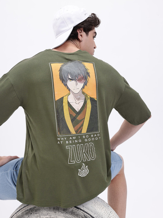 Minute Mirth Men’s Polyester Avatar Printed Oversized V-Neck T-Shirt (Olive Green, Pack Of 1)