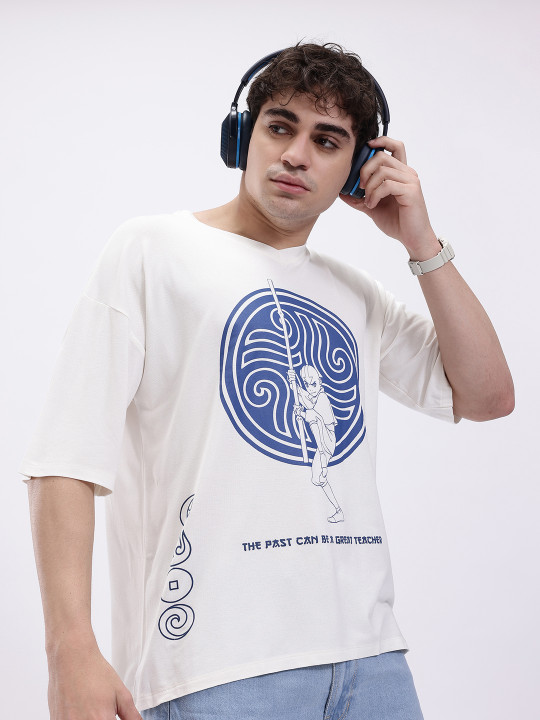 Minute Mirth Men’s Polyester Avatar Printed Oversized V-Neck T-Shirt (White, Pack Of 1)