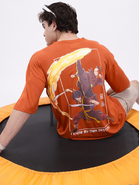 Minute Mirth Men’s Avatar Printed Polyester Oversized T-shirt (Rust, Pack Of 1)