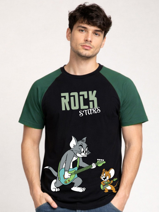 Minute Mirth Men’s Tom & Jerry Colourblocked Cotton Blend Regular Fit T-shirt (Black, Pack Of 1)