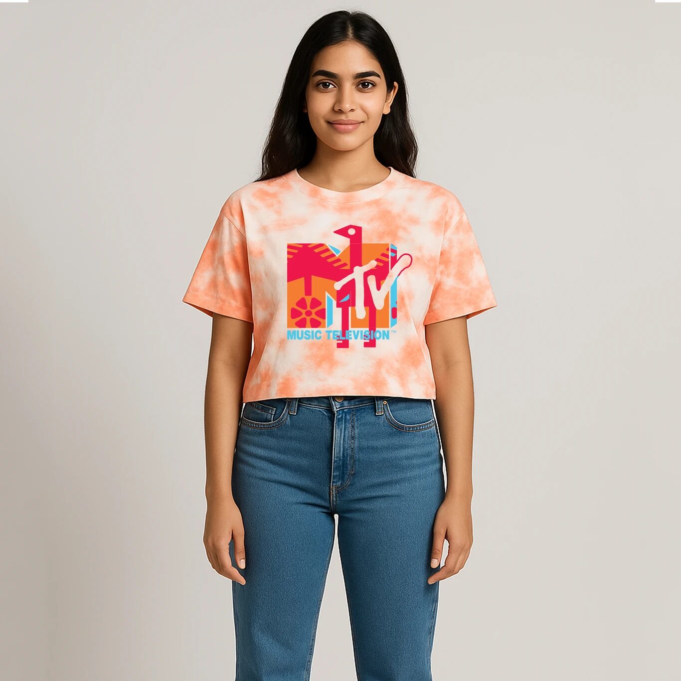 Minute Mirth MTV Printed Pure Cotton T-Shirt For Women (Peach, Pack Of 1)