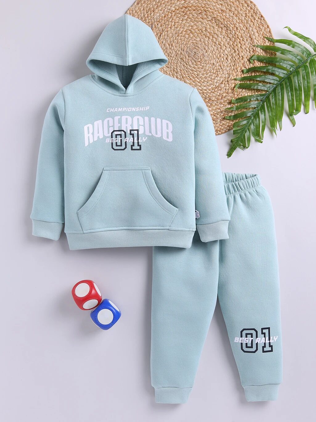 Tinyo Boys Racer Club Graphic Print Fleece Hoodie and Sweatpant Set (Green, Pack of 1)