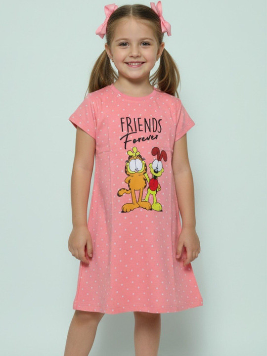 Minute Mirth Girls Garfield Cotton Fit & Flare Dress (Multicolor, Pack Of 1)