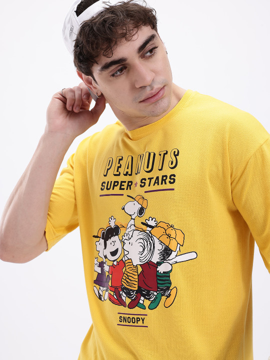 Minute Mirth Men’s Pure Cotton Peanuts Printed Oversized T-Shirt (Yellow, Pack Of 1)