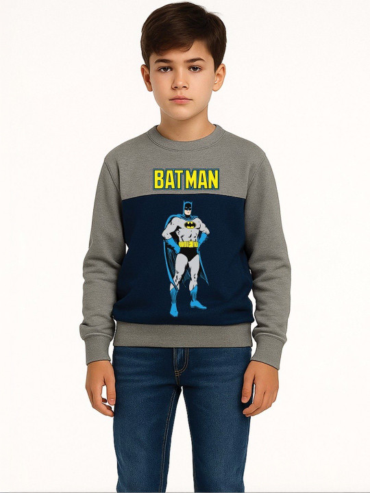 Minute Mirth Boys Batman Fleece Colourblocked Sweatshirt (Grey, Pack Of 1)