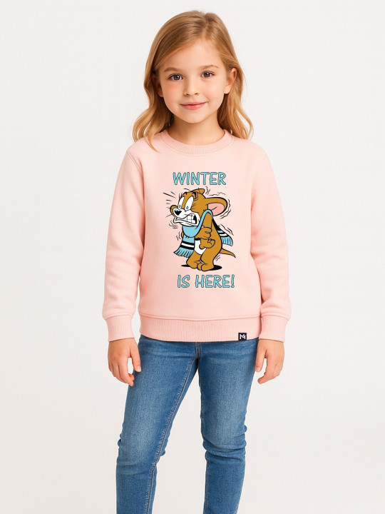 Minute Mirth Girls Tom & Jerry Fleece Printed Sweatshirt (Peach, Pack Of 1)