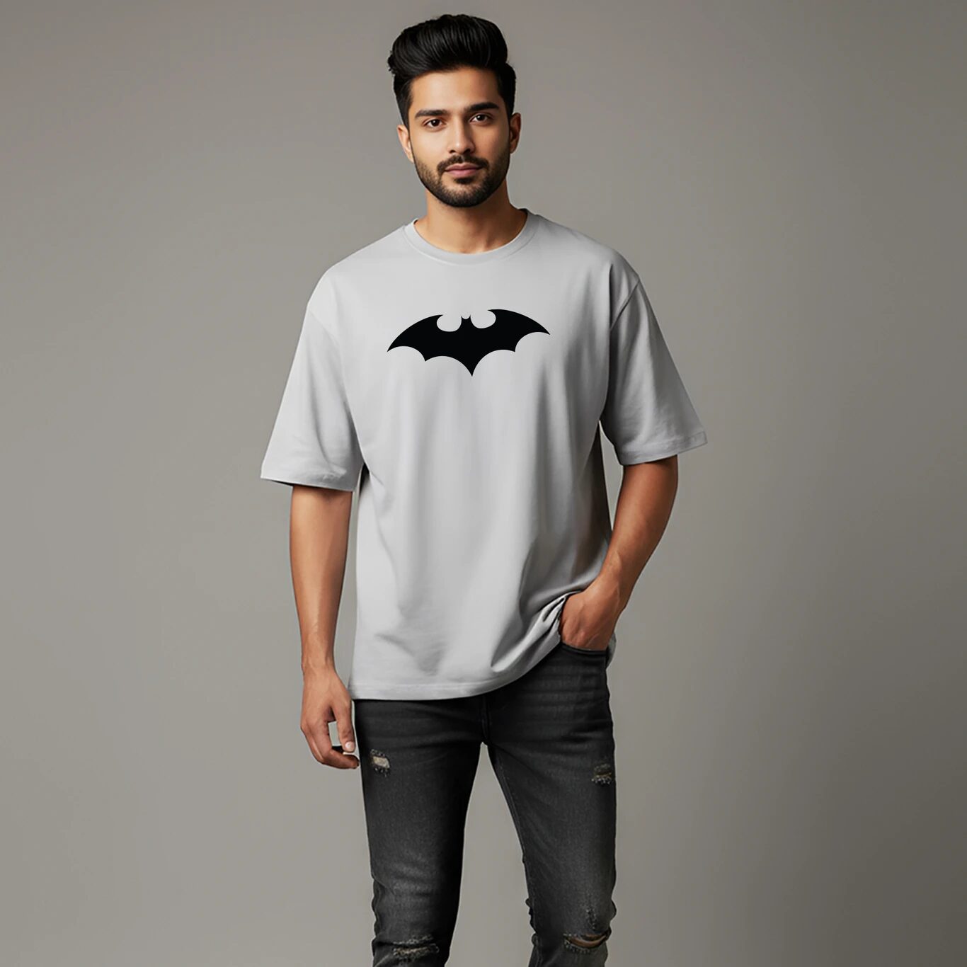 Minute Mirth Men Batman Graphic Print Pure Cotton T-Shirt (Grey, Pack Of 1)