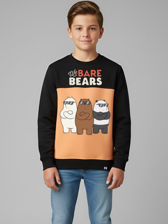 Minute Mirth Boys We Bare Bears Fleece Colourblocked Sweatshirt (Black, Pack Of 1)