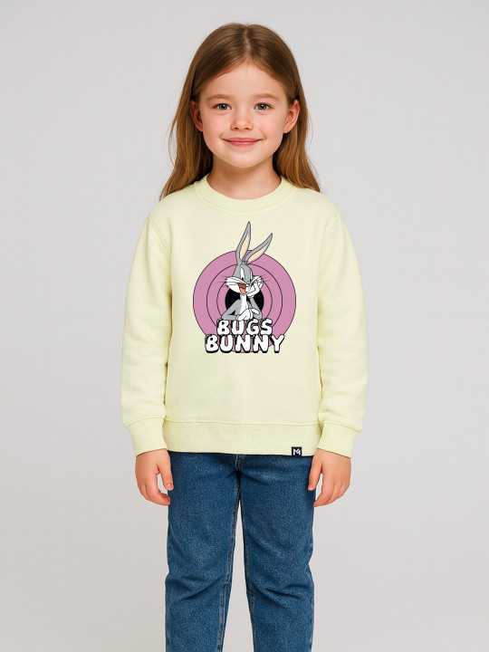 Minute Mirth Girls Bugs Bunny Fleece Printed Sweatshirt (Cream, Pack Of 1)
