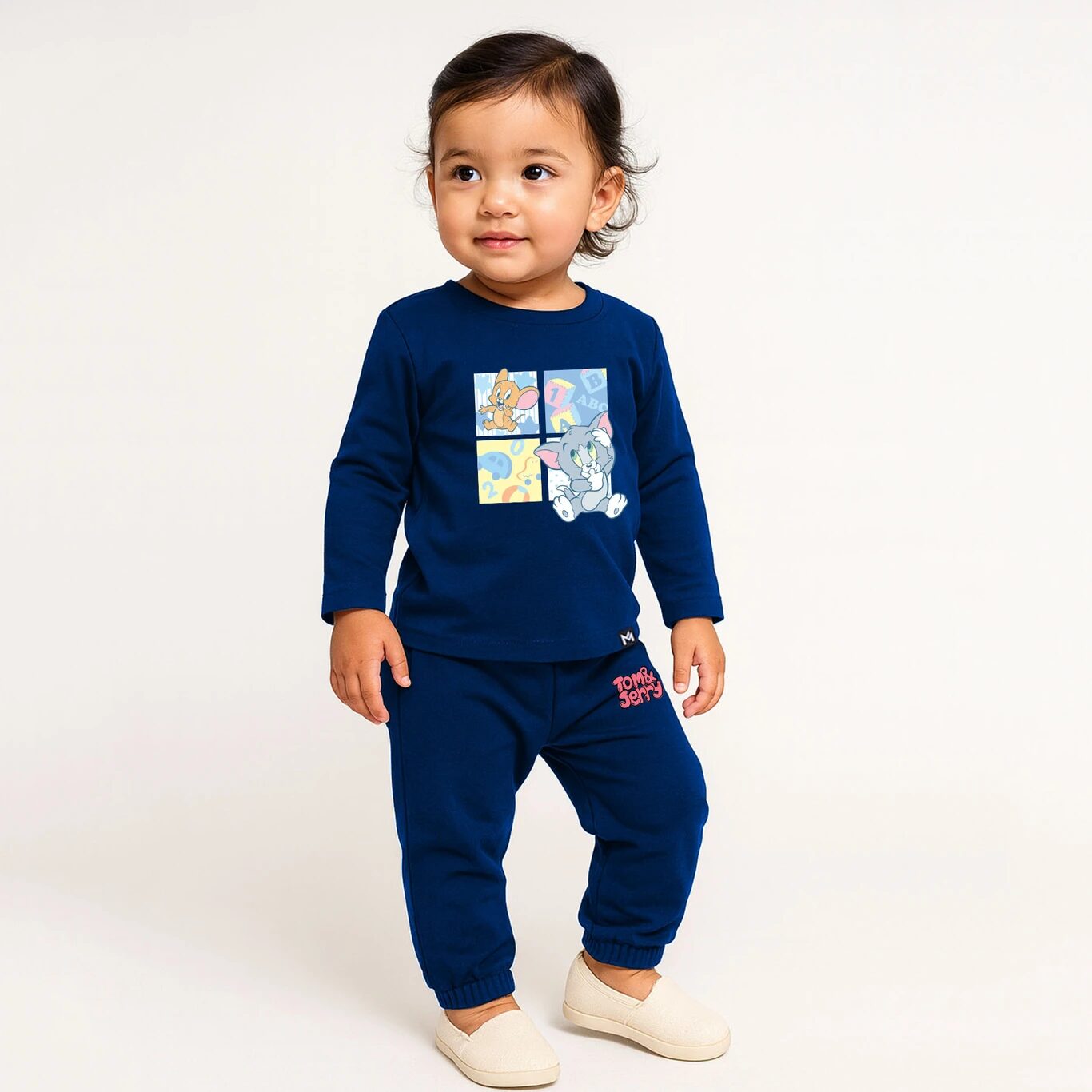 Minute Mirth Baby Girls Tom & Jerry Fleece Sweatshirt & Jogger Set (Navy, Pack Of 1)