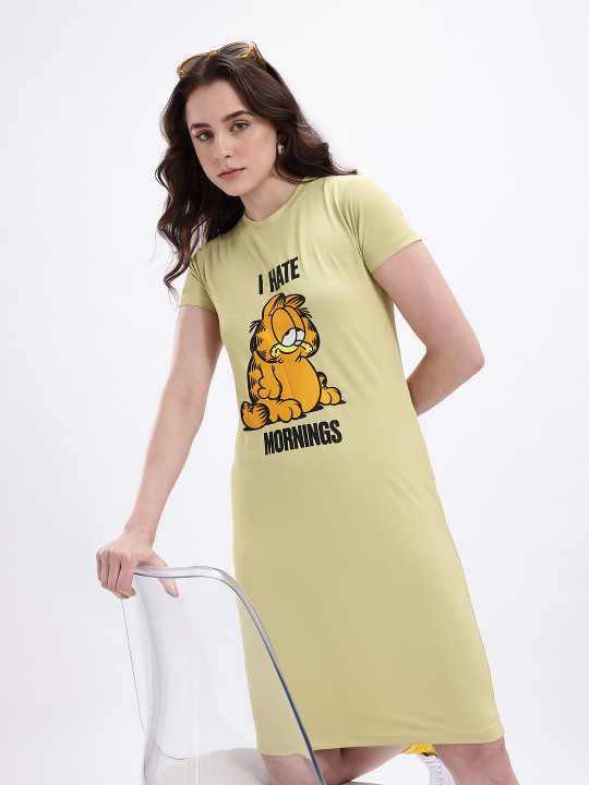 Minute Mirth Garfield Printed A-Line Dress For Women (Mint, Pack Of 1)
