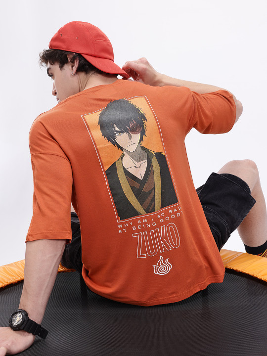 Minute Mirth Men’s Polyester Avatar Printed Oversized Longline V-Neck T-Shirt (Rust Orange, Pack Of 1)