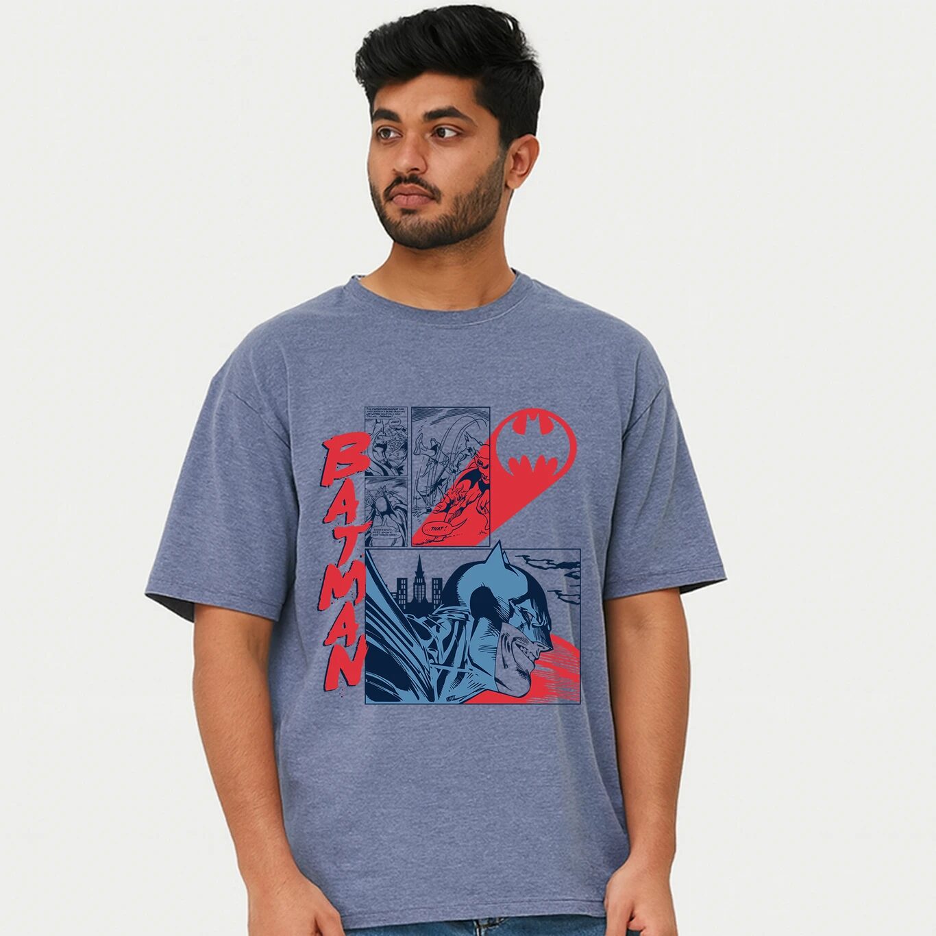 MINUTE MIRTH Men’s Batman Comic Printed Cotton Regular Fit Round Neck T-Shirt (Mauve, Pack of 1)