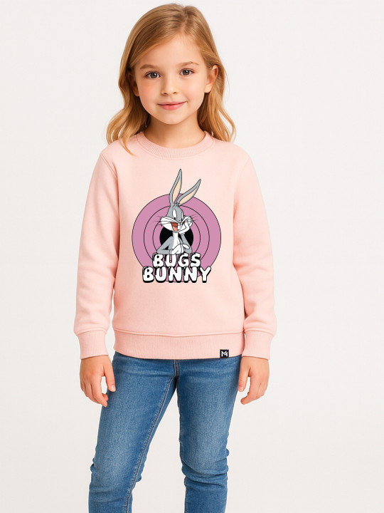 Minute Mirth Girls Bugs Bunny Fleece Printed Sweatshirt (Peach, Pack Of 1)