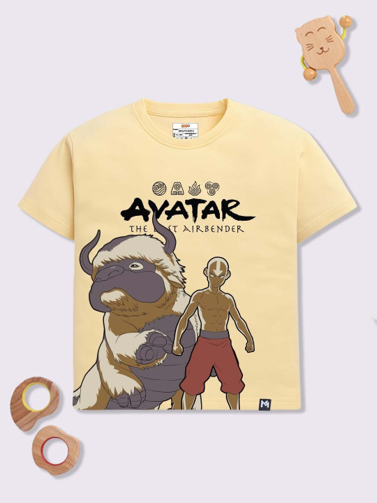 Minute Mirth Boys Avatar Printed Pure Cotton Oversized T-shirt (Beige, Pack Of 1)