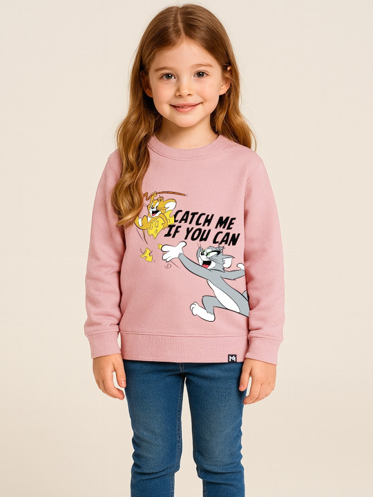 Minute Mirth Girls Tom & Jerry Fleece Printed Sweatshirt (Pink, Pack Of 1)