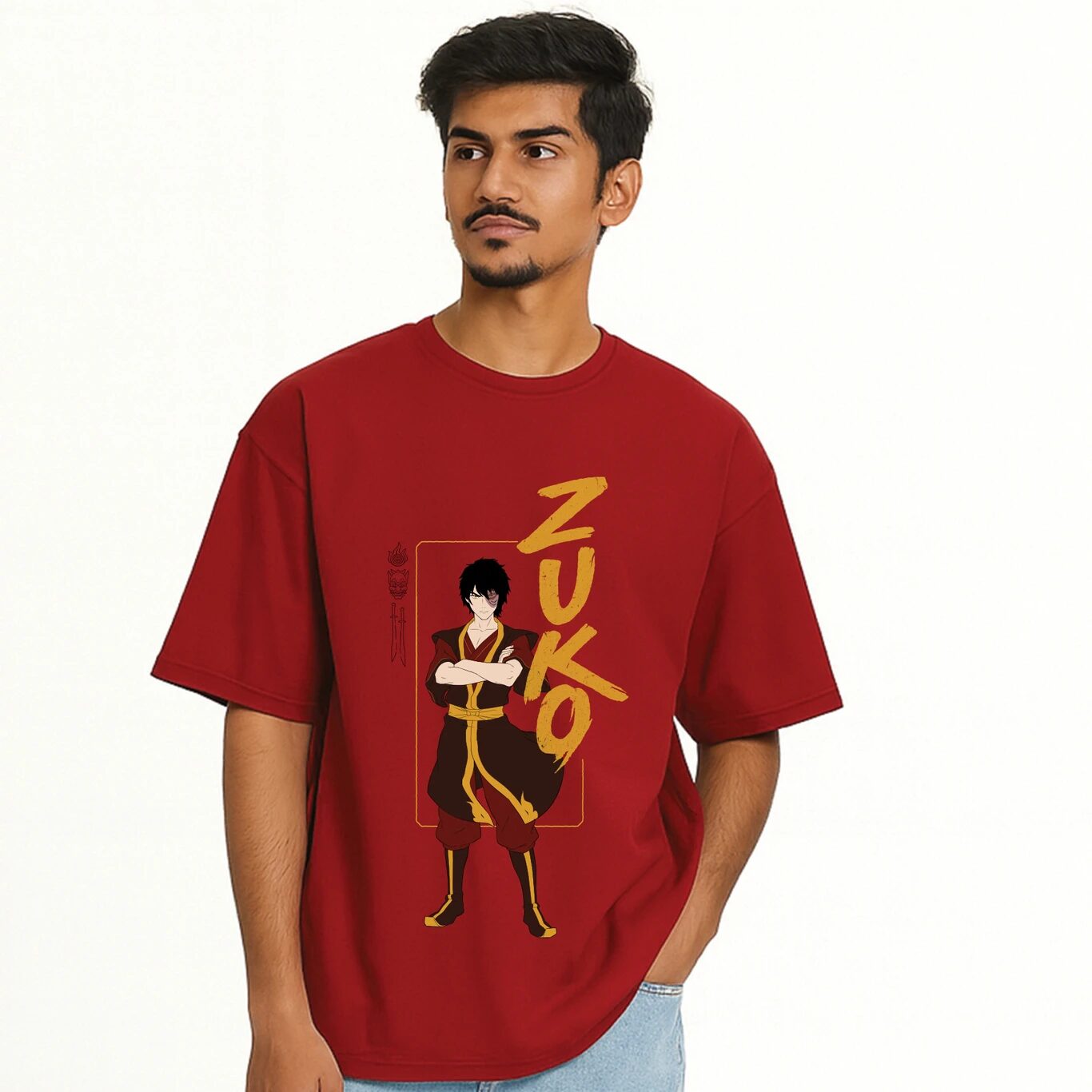 MINUTE MIRTH Men’s Avatar: The Last Airbender Zuko Graphic Printed Cotton Regular Fit Round Neck T-Shirt (Red, Pack of 1)
