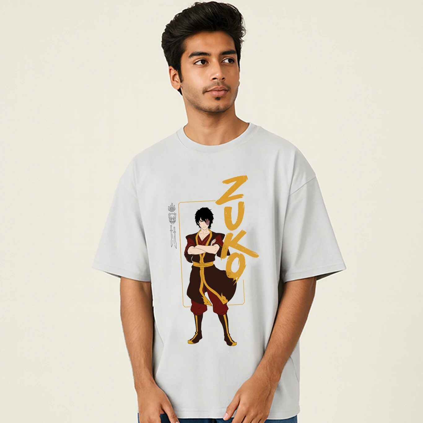 MINUTE MIRTH Men’s Avatar: The Last Airbender Zuko Graphic Printed Cotton Regular Fit Round Neck T-Shirt (Grey, Pack of 1)