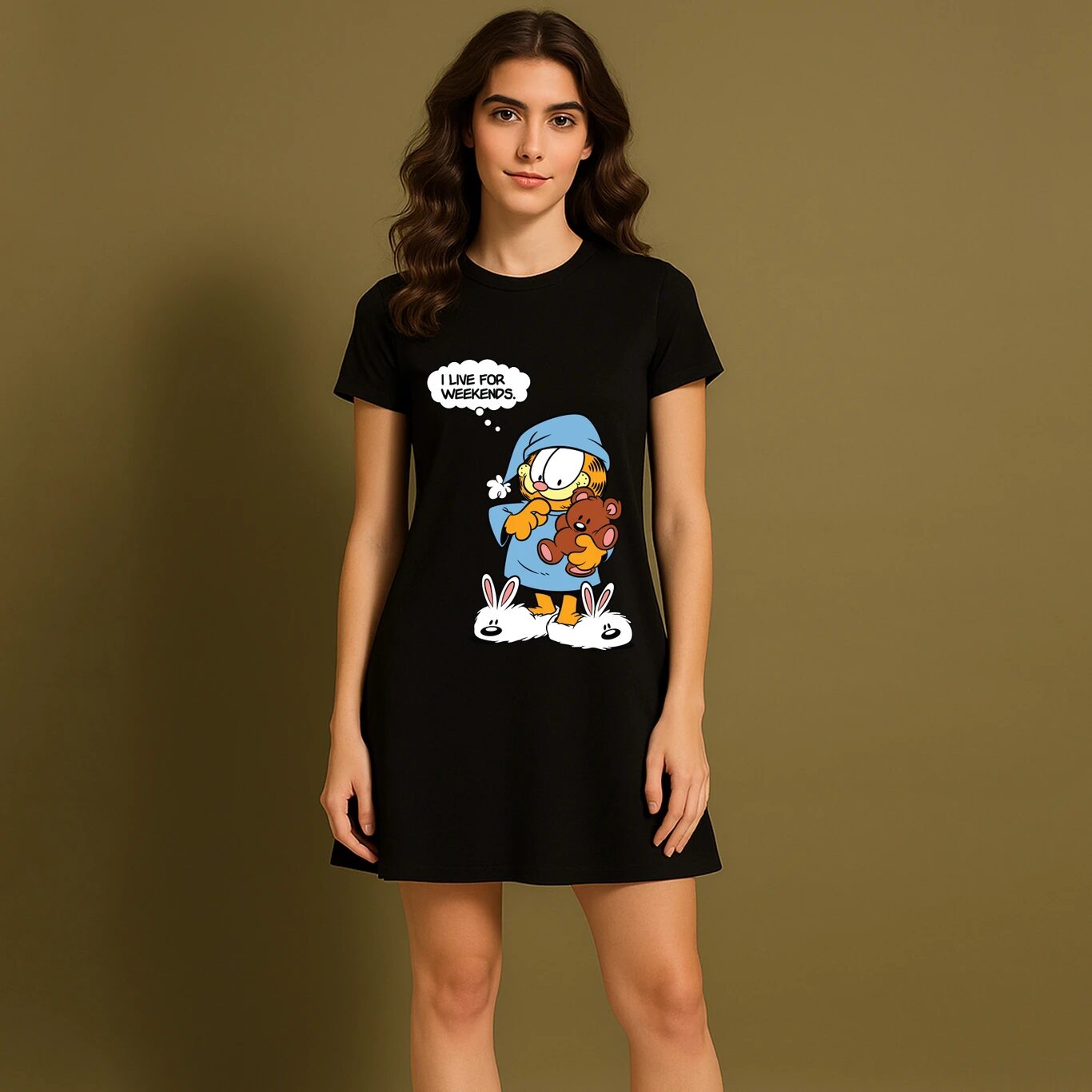 Minute Mirth Garfield Printed A-Line Dress For Women (Black, Pack Of 1)