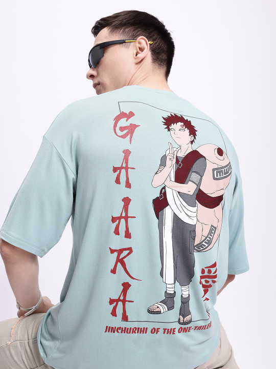 Minute Mirth Men Naruto Graphic Print Cotton Blend T-Shirt (Sea Green, Pack Of 1)