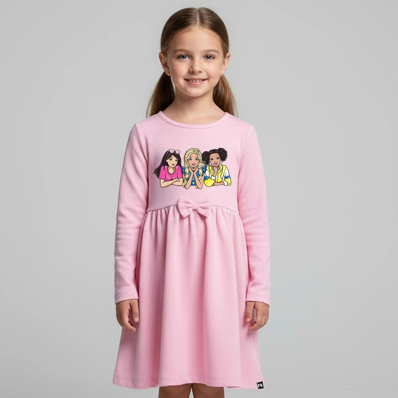 Minute Mirth Girls Barbie Cotton Frock (Pink, Pack Of 1)