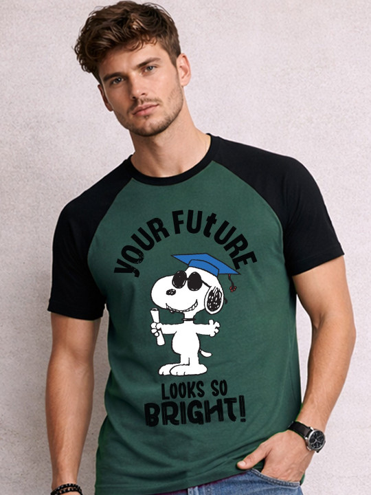 Minute Mirth Men’s Snoopy Printed Cotton Blend Regular Fit T-shirt (Olive Green, Pack Of 1)