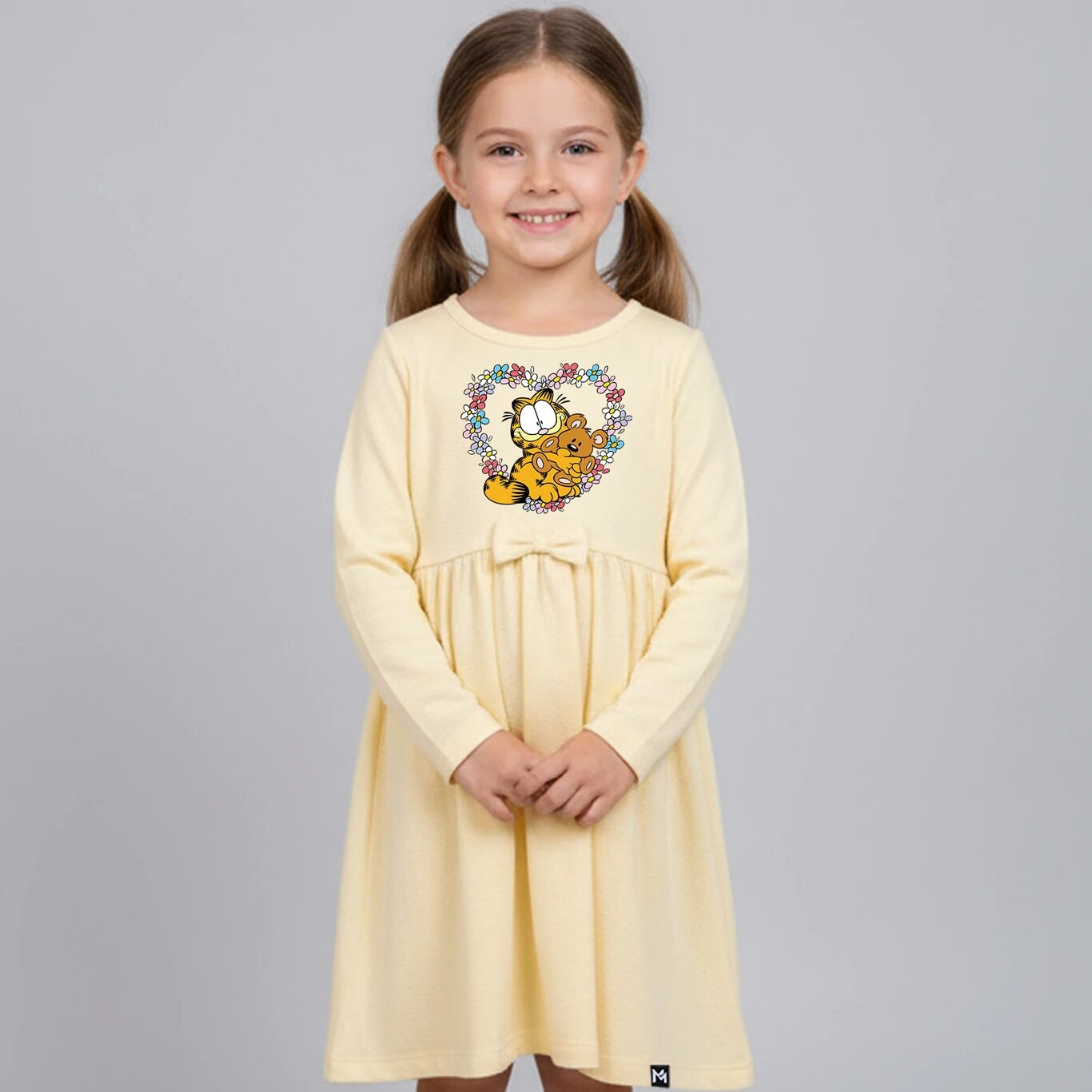 Minute Mirth Girls Garfield Cotton Frock (Lemon, Pack Of 1)