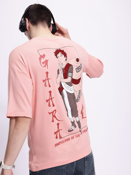 Minute Mirth Men Naruto Graphic Print Cotton Blend T-Shirt (Peach, Pack Of 1)