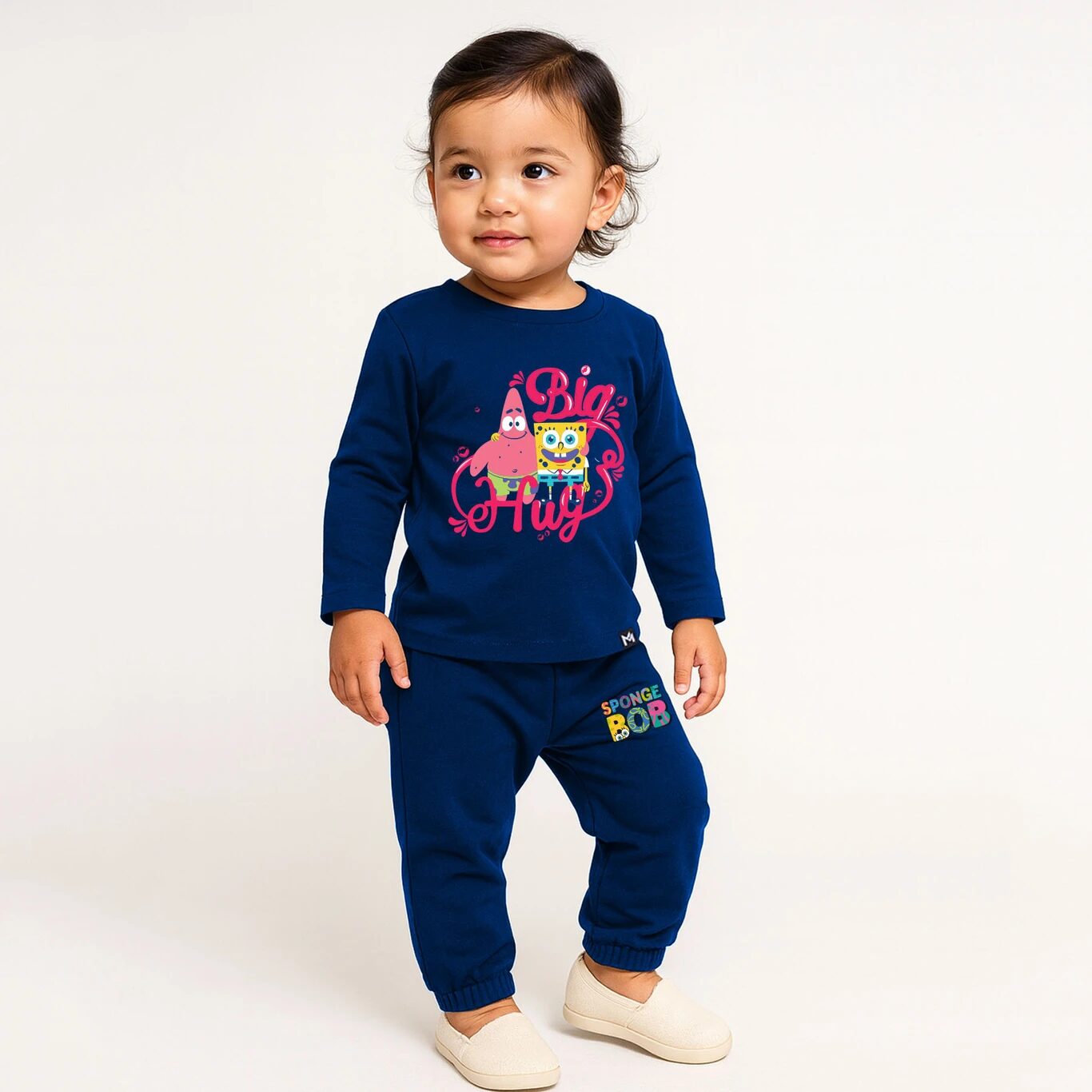 Minute Mirth Baby Girls SpongeBob Fleece Sweatshirt & Jogger Set (Navy Blue, Pack Of 1)