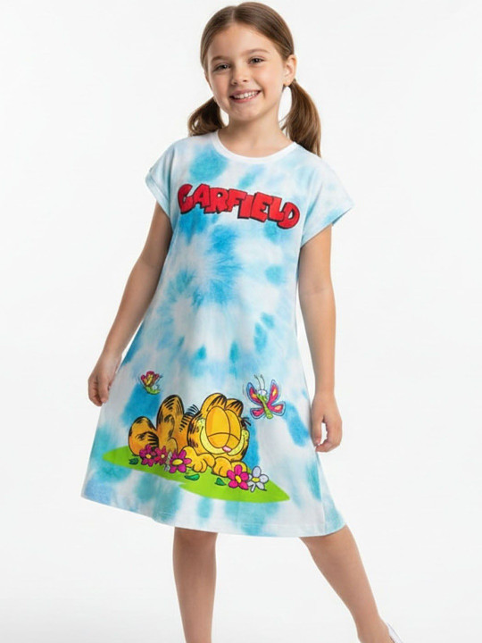 Minute Mirth Girls Garfield Cotton Fit & Flare Dress (Multicolor, Pack Of 1)