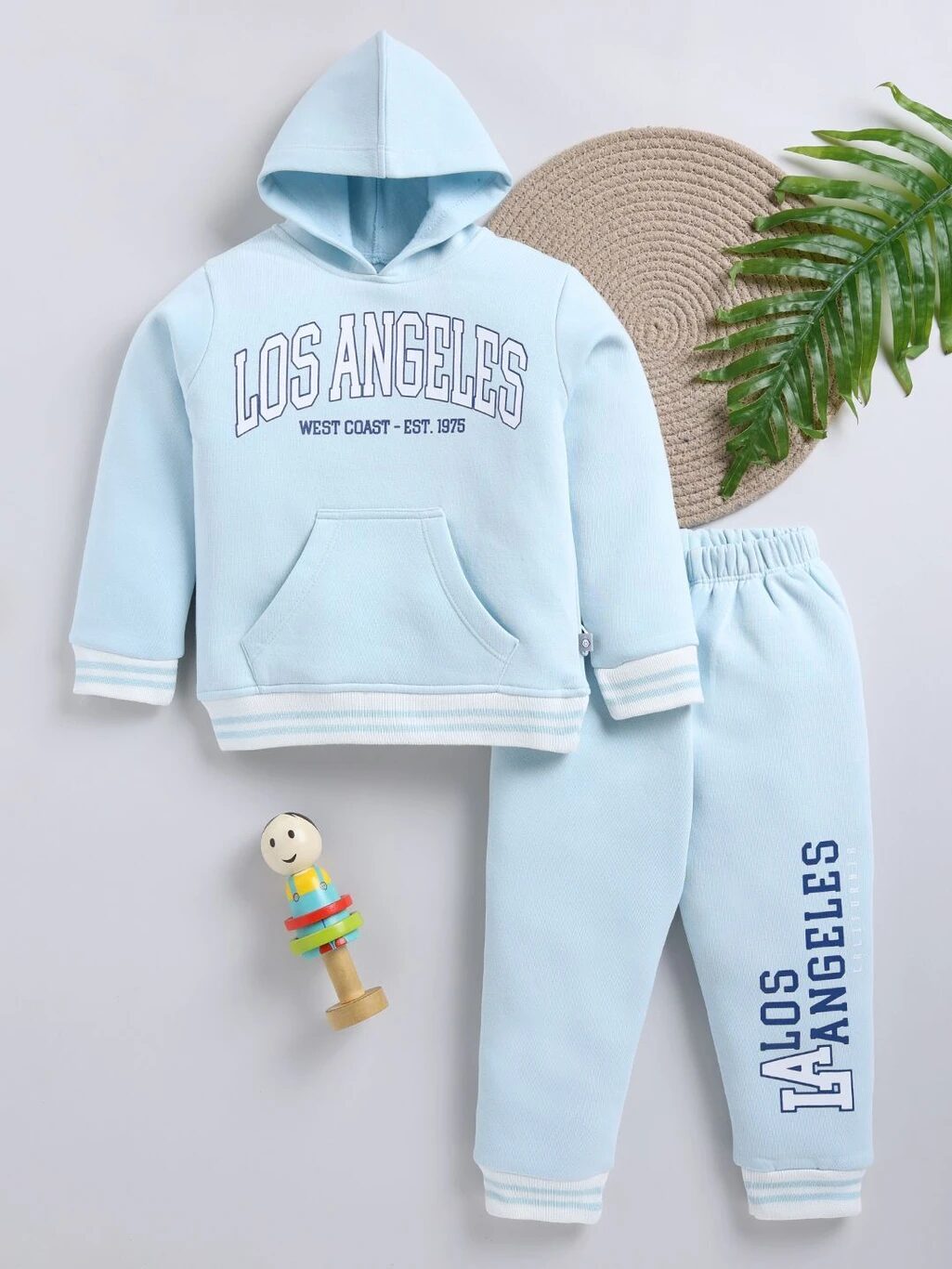 Tinyo Boys Graphic Print Fleece Hoodie and Sweatpant Set (Blue, Pack of 1)