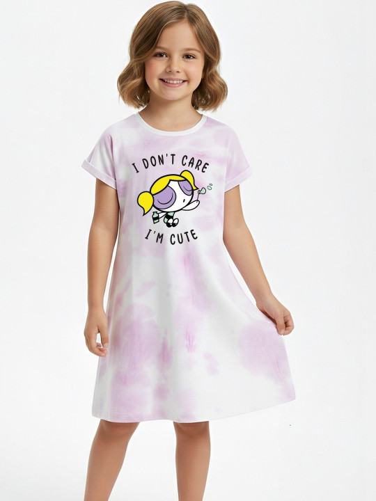 Minute Mirth Girls Powerpuff Girls Cotton Fit & Flare Dress (Multicolor, Pack Of 1)