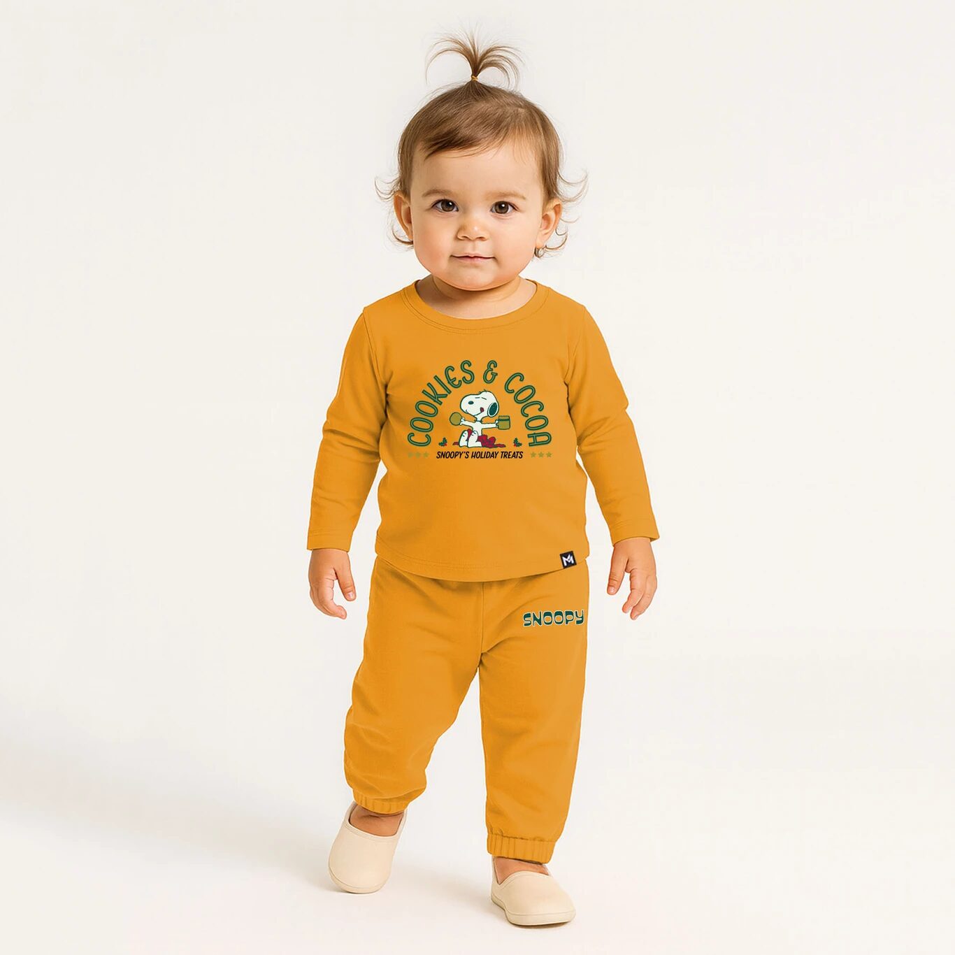 Minute Mirth Baby Girls Peanuts Fleece Sweatshirt & Jogger Set (Orange, Pack Of 1)