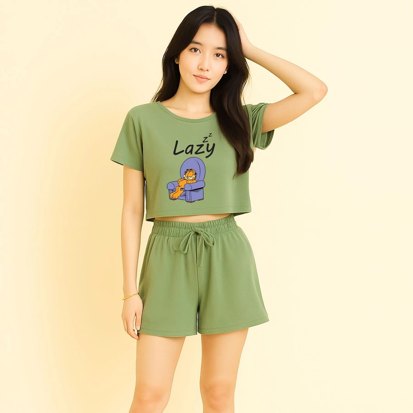 Minute Mirth Garfield Printed Co-Ord Set For Women (M.Green, Pack Of 1)