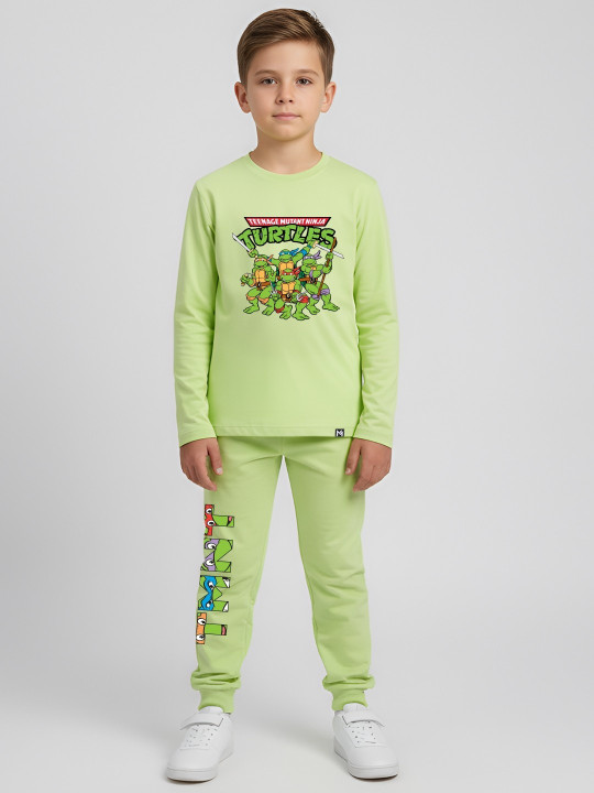 Minute Mirth Boys Mutant Ninja Turtles Printed T-shirt & Joggers Set (Fluorescent Green , Pack Of 1)