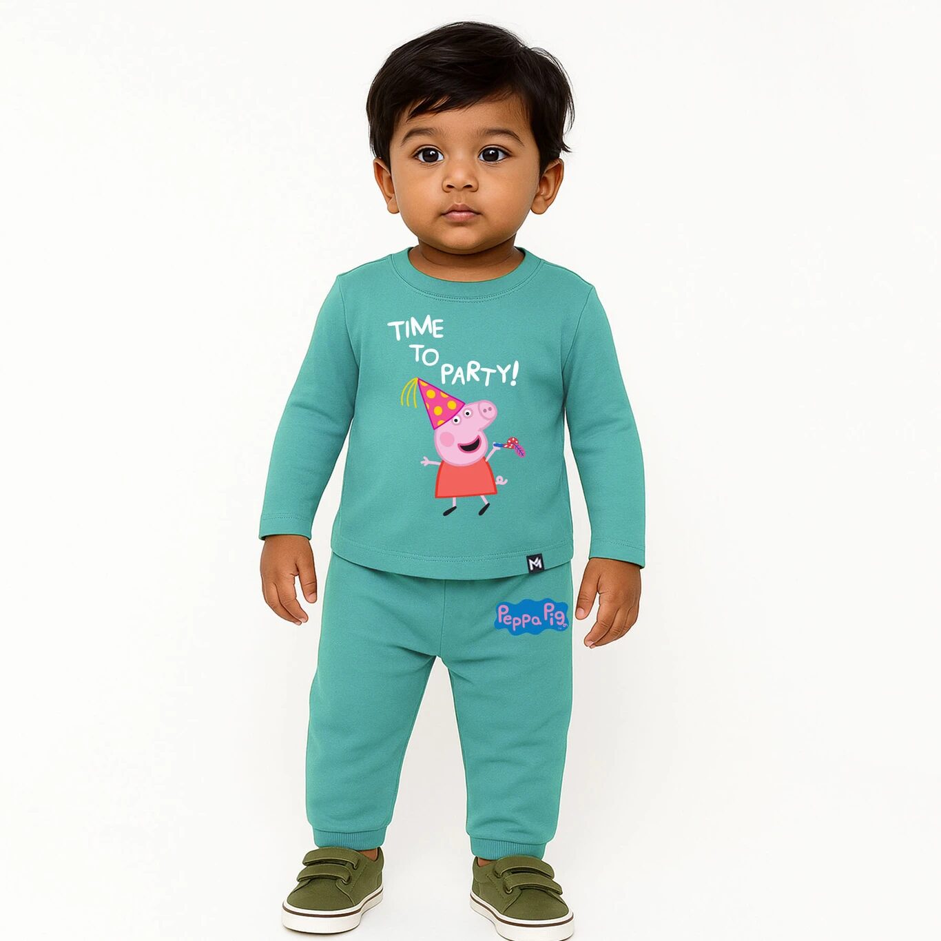 Minute Mirth Baby Girls Peppa Pig Fleece Sweatshirt & Jogger Set (Green, Pack Of 1)