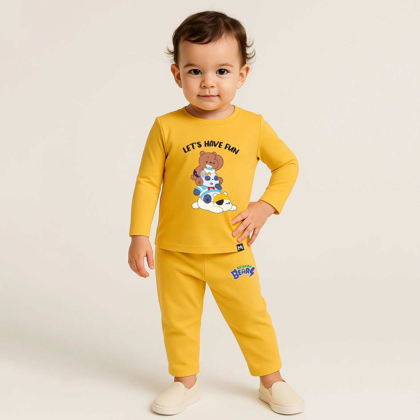 Minute Mirth Baby Boys We Bare Bears Fleece Sweatshirt & Jogger Set (Mustard, Pack Of 1)