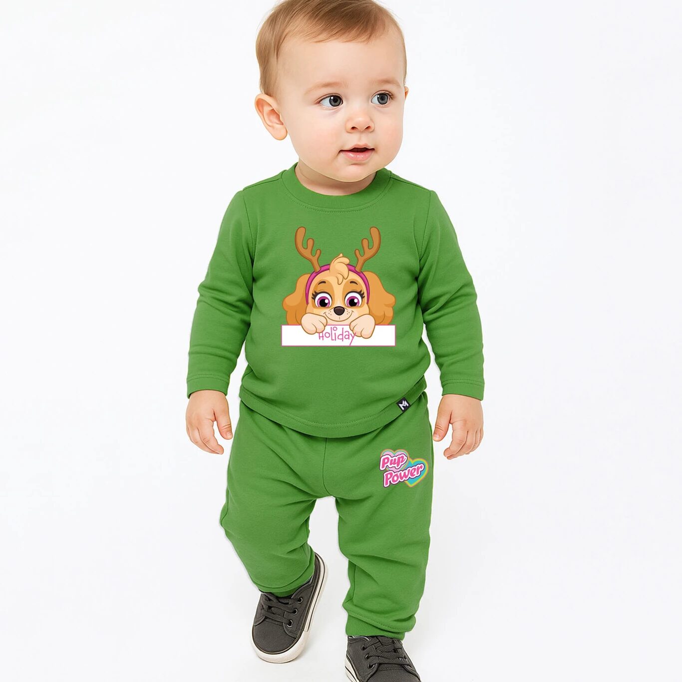 Minute Mirth Baby Girls Paw Patrol Fleece Sweatshirt & Jogger Set (Green, Pack Of 1)
