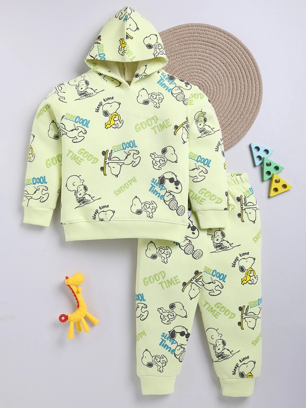 Tinyo Boys Peanuts All-Over Print Fleece Hoodie and Sweatpant Set (Yellow, Pack of 1)