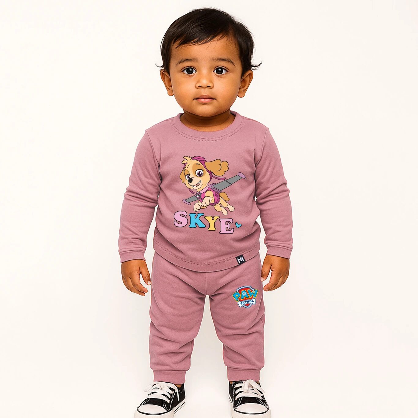 Minute Mirth Baby Girls Paw Patrol Fleece Sweatshirt & Jogger Set (Peach, Pack Of 1)