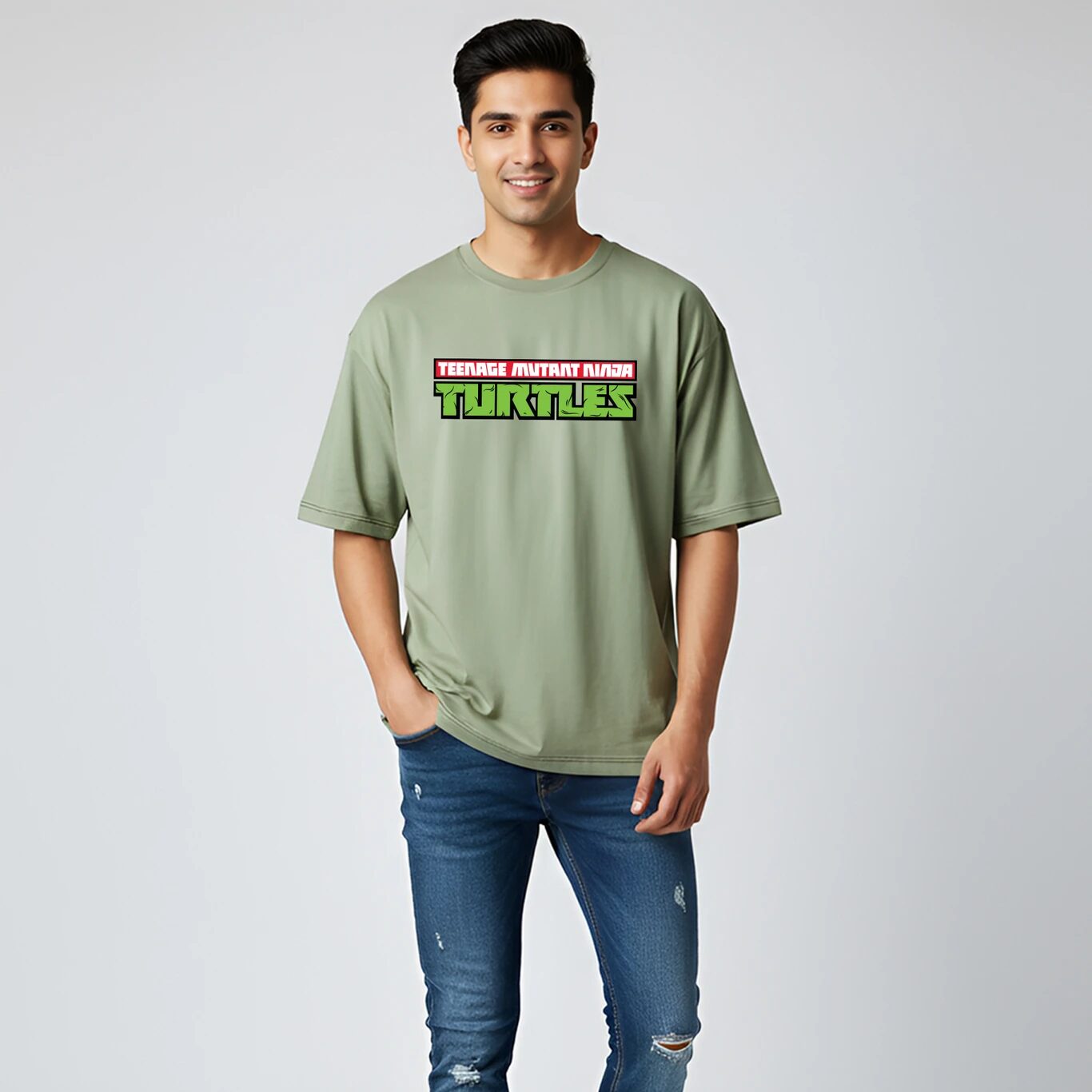 Minute Mirth Men Ninja Turtle Graphic Print Cotton T-Shirt (Pista, Pack Of 1)