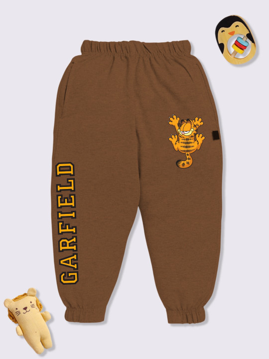 Minute Mirth Boys Garfield Cotton Printed Joggers (Brown, Pack Of 1)