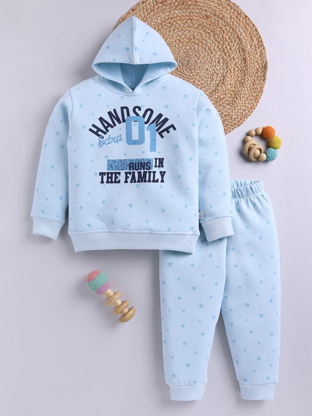 Tinyo Boys Handsome Star Print Fleece Hoodie and Sweatpant Set (Blue, Pack of 1)