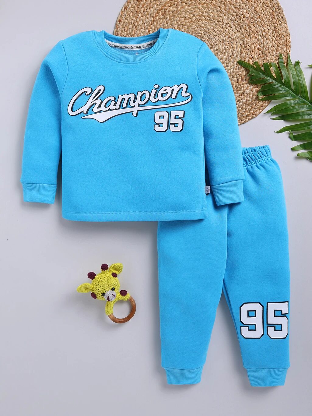 Tinyo Boys Champion Printed Fleece Sweatshirt and Sweatpant Set (Blue, Pack of 1)
